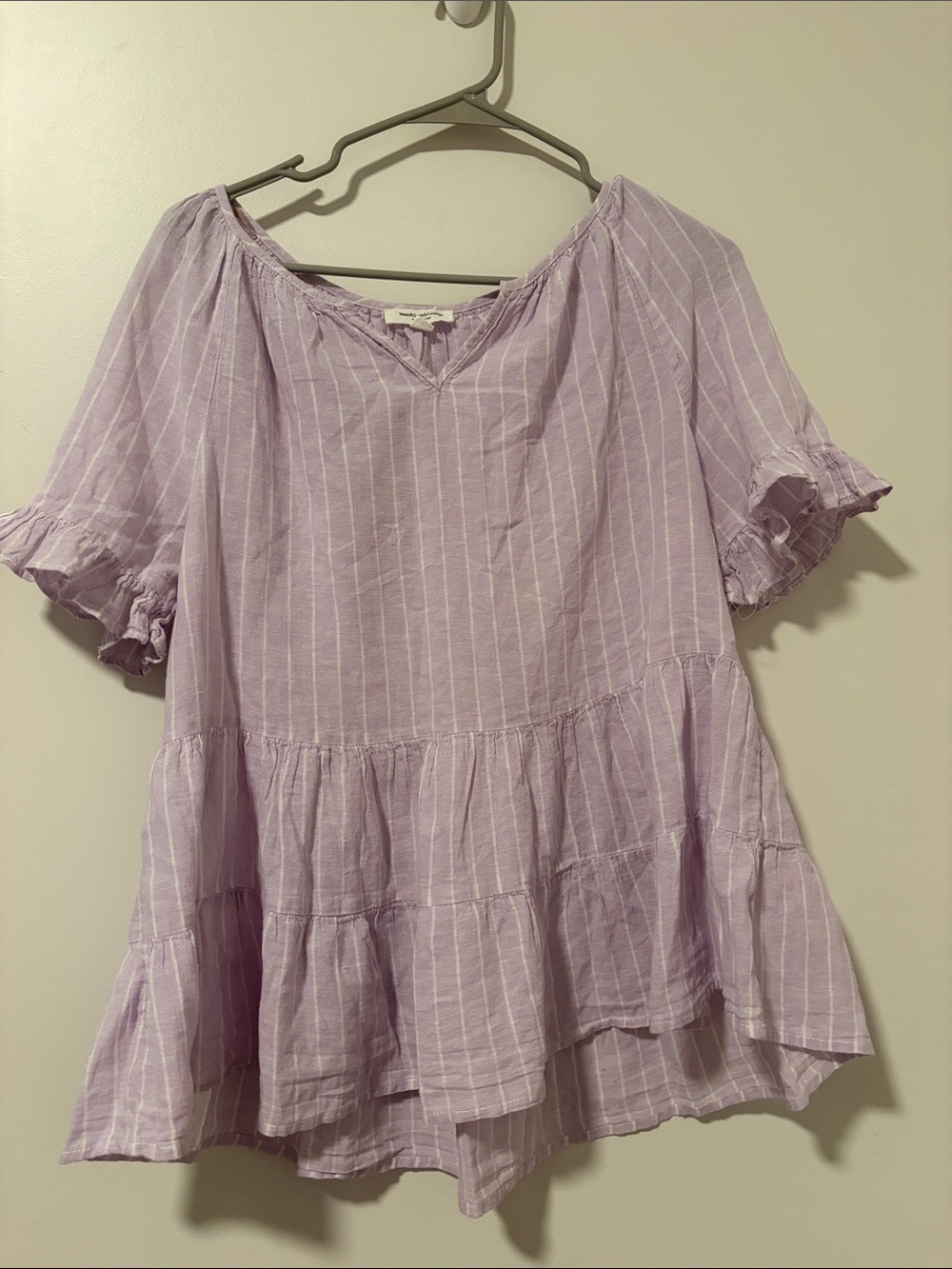 Beach Lunch Lounge Linen Cotton Blend Blouse Feminine Size M